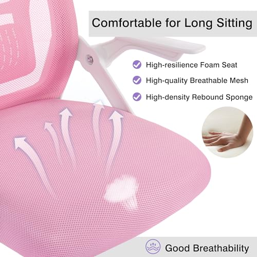 VECELO Mid-Back Swivel Ergonomic Office Chair with Adjustable Arms Mesh Lumbar Support for Computer Task Work, Pink - color: Pink
