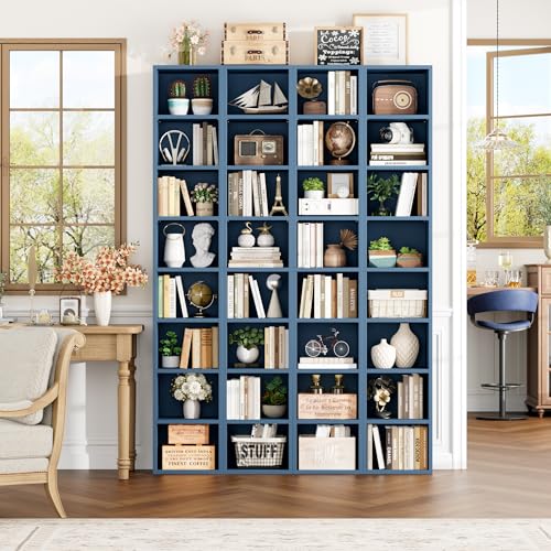 FOTOSOK 2 Pcs 71'' Tall Narrow Bookshelf, 8-Tier Media Tower Rack Set of 2 | CD DVD Storage Cabinet with Adjustable Shelves, Tall Narrow Bookcase Skinny Display Bookshelf Slim Shelf, Blue - color: Blue