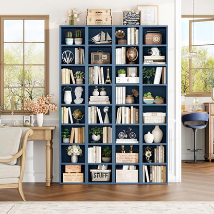 FOTOSOK 2 Pcs 71'' Tall Narrow Bookshelf, 8-Tier Media Tower Rack Set of 2 | CD DVD Storage Cabinet with Adjustable Shelves, Tall Narrow Bookcase Skinny Display Bookshelf Slim Shelf, Blue - color: Blue