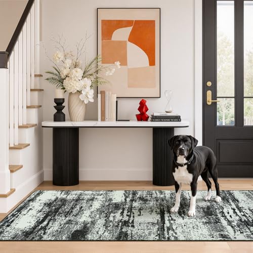 2x6 Hallway Runner Rug Washable Non-Slip Black White Low Pile Rugs | Stain Resistant, Soft Faux Wool, Abstract Pattern for Kitchen Walkway, Laundry Room, Entryway, Hallways - color: Black White, size: 2' x 6'(24''x72'')