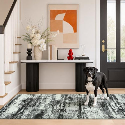 2x6 Hallway Runner Rug Washable Non-Slip Black White Low Pile Rugs | Stain Resistant, Soft Faux Wool, Abstract Pattern for Kitchen Walkway, Laundry Room, Entryway, Hallways - color: Black White, size: 2' x 6'(24''x72'')