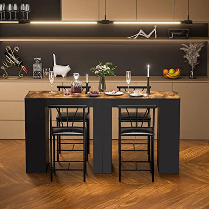 VECELO Small Bar Table and Chairs Tall Kitchen Breakfast Nook with Stools/Dining Set for 2, Storage Shelves, Space-Saving, Retro - color: Retro