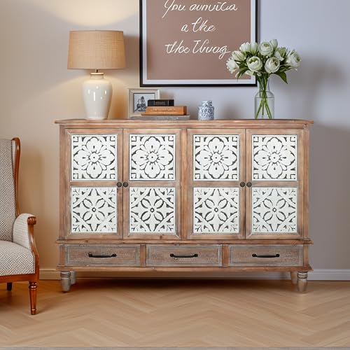 Hallway Cabinet - Solid Wood Farmhouse Storage Cabinet,Vintage Entry Way Cabinet with Storage,French Country Sideboard Buffet with Doors and Shelves - color: Wood Brown
