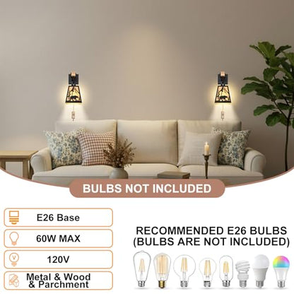 Wall Sconce Plug in,Bear Matte Metal Rustic Sconces,1 Pack Farmhouse Yellow Parchment Paper Shades Wall Lamp Plug in with Wood Arm,E26 Base Indoor Light for Bedside,Living Room,Bedroom,Hallway - color: Bear-Yellow