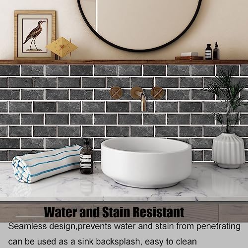 12-Sheet Black Peel and Stick Wallpaper, Subway Tile 6''x12'' Self Adhesive Wall Tiles Waterproof PVC Stick on Backsplash Vinyl Decorative Tiles Stickers for Kitchen Bathroom - color: Black