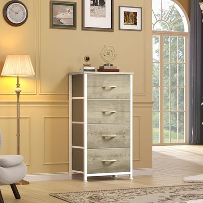 DWVO Dresser with 4 Drawers - Fabric Storage Tower, Organizer Unit for Bedroom, Hallway, Hallway, Closets - Sturdy Steel Frame, Wooden Top & Easy Pull Fabric Bins | Fabric Storage Tower, Organizer Unit for Bedroom, Hallway, Closets, Sturdy Steel Frame, Wo
