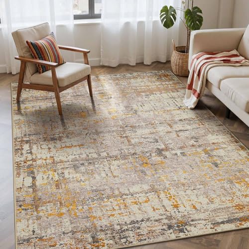 4x6 Area Rugs, Gold Abstract Rug for Bedroom,Living Room | Machine Washable, Non-Slip, Stain Resistant Low Pile Carpet with Rubber Backing for Dining Room Kitchen Home Decor - color: Beige Gold, size: 4' x 6' (Rectangular)