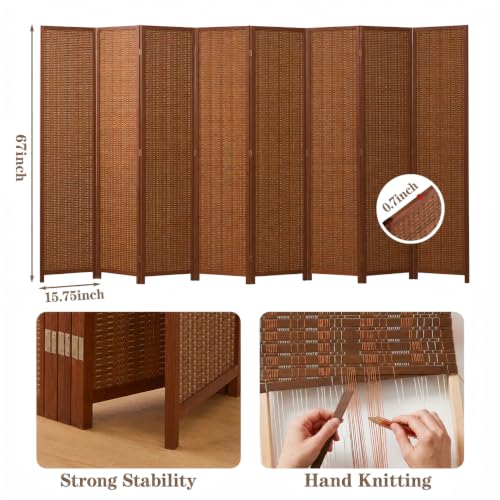 8 Panel Bamboo Room Divider, Folding Privacy Screen, Dark Brown | Pine wood frame, dual-action stainless steel hinges, 5.6FT tall, extends to 126 inches wide, no assembly - color: Dark Brown, size: 8 Panel
