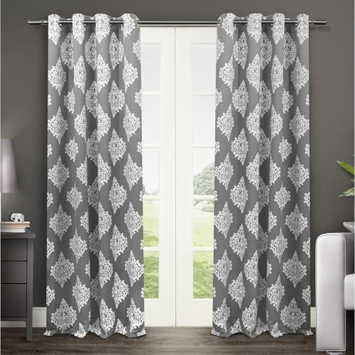 EXCLUSIVE HOME Medallion Room Darkening Blackout Grommet Top Curtain Panel Pair, 52"x96", Peacoat Blue - color: Peacoat Blue, size: 52"W x 96"L (Pack of 2)