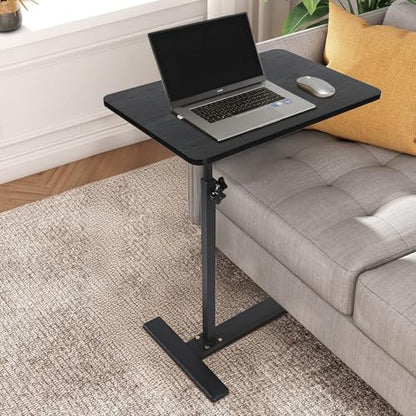 Adjustable Height C Shaped Side Table with Wheels 40 * 60cm | 360° Swivel TV Tray Table, Mobile End Table for Living Room Bedroom Sofa Bed Office - color: Black