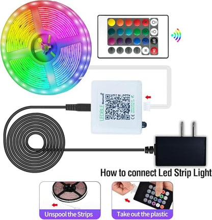 Led Strip Lights,20ft Led Light Strips Music Sync Color Changing RGB Led Strip Built-in Mic,Bluetooth App Control LED Rope Lights with Remote,5050 RGB Led Lights for Bedroom,Home,TV,Party,Christmas - size: 20FT