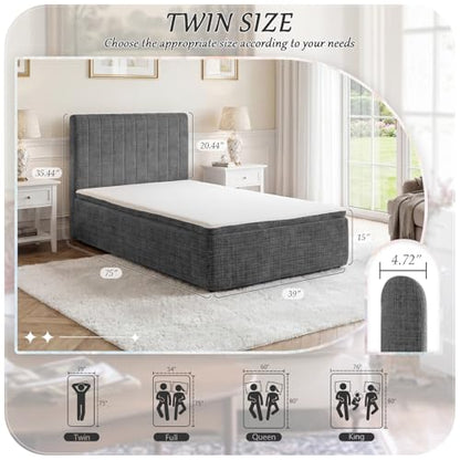 Twin Compression Bed Boneless Bed Frame with Mattress and Headboard - color: Grey, size: Twin