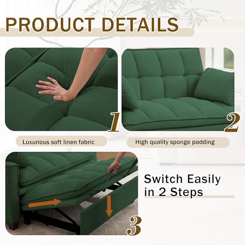 Convertible Sofa Bed, Loveseat Sleeper Sofa with Pull Out Bed and Adjustable Backrest, 3-in-1 Futon Couch for Living Room, Bedroom, Apartment, Green - color: Green, size: Pull Out Sofa Bed