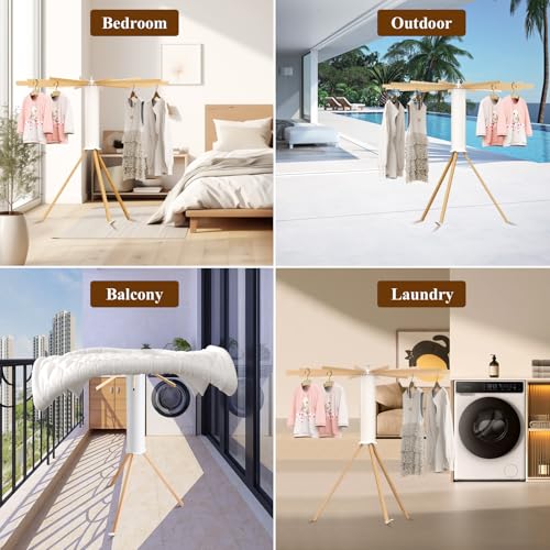 Foldable Clothes Drying Rack, Portable Garment Drying Rack for Indoor Outdoor, Space Saving Laundry Drying Rack, Sturdy Clothing Air Dryer Hanger for Balcony Bedroom Laundry Room