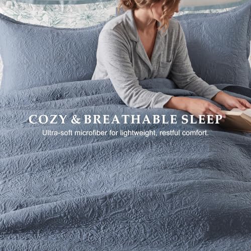 WDCOZY Paisley Quilt Set King Size, Dusty Blue Matelasse Lightweight Bedspread, Soft Farmhouse Rustic Coverlet, Spring Summer Vintage Thin Comforter, Country Bedding, 104x90 inches, 3 Pieces - color: Dusty Blue, size: King (104"x90")