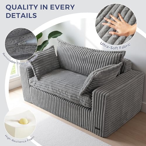 MAXYOYO Boneless Couch, 59-Inch Couch in a Box, Deep Loveseat | Foam-Filled Boneless Loveseat, Deep Seating for Two with No Assembly, Ideal for Living Rooms, Apartments, Dark Grey - color: Dark Grey
