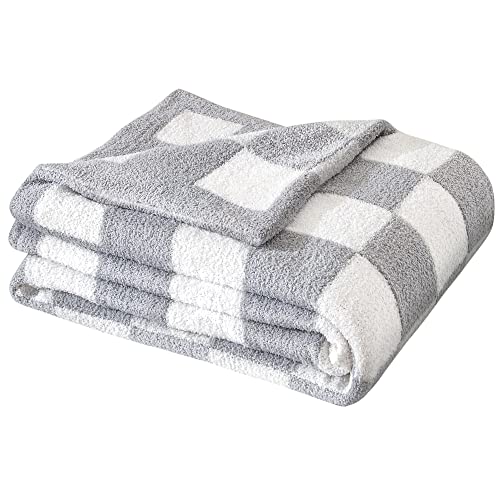 SeaRoomy Fuzzy Checkered Throw Blanket for Couch,Light Grey 51"X63" | Warm,Cozy,Fluffy,Lightweight,Gift for Women Couch Sofa Bed Room Decor - color: Grey, size: 51"×63"