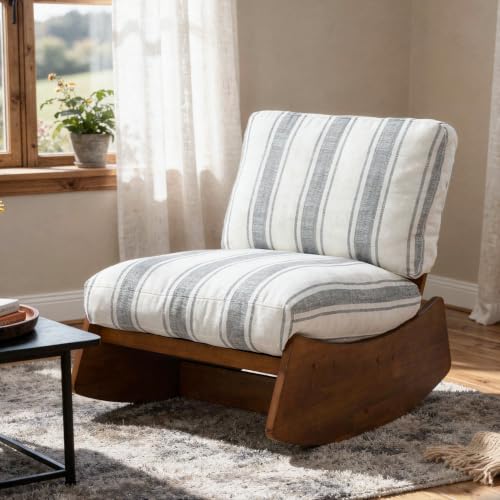 Armless Rocking chair, Upholstered Glider Lounge Chair, Gray Stripe | Comyf Chenill, Curved Solid Wood Base, for Living Room, Bedroom - color: Gray Stripe
