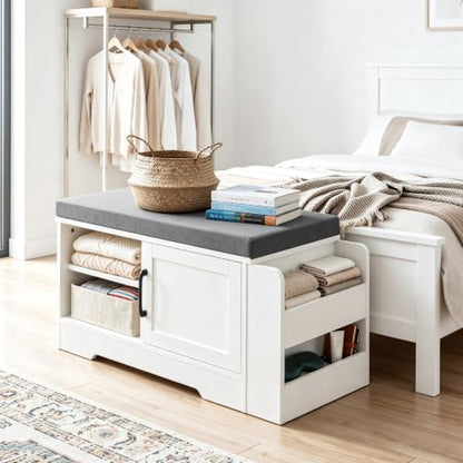 Farmhouse Shoe Storage Bench with 3-in-1 Entryway Storage & Padded Seat | 27.8" Wide Entryway Bench with Adjustable Shelves, Shoe Organizer & Side Storage Rack for Living Room, Bedroom, White - size: 27.8" Wide
