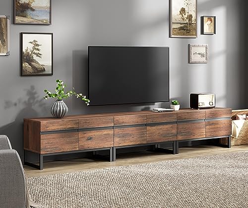 WAMPAT Modern TV Stand for 32-110 Inch TVs, Wood Entertainment Center with Metal Base Storage Cabinets, Media TV Console for Living Room, Brown, 3Pcs - color: Brown, size: 3 Pcs