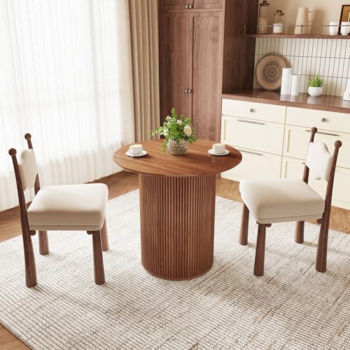 31.5" Round Dining Table for 2 People, Small Kitchen Dinner Table with Fluted Wood Base, Farmhouse Circle Dining Tables for Home, Kitchen, Dining Room, Living Room (Walnut) - color: Walnut