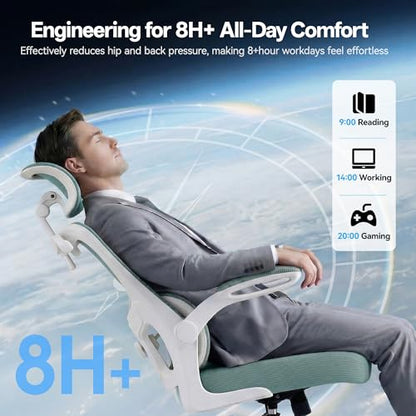 Office Chair Ergonomic Desk Chairs with Adjustable Lumbar Support& Headrest Hanger, High Back Breathable Mesh Chair with Wheels, Rolling Swivel Comfy Task Computer Chair for Home Work Gaming - color: Aqua