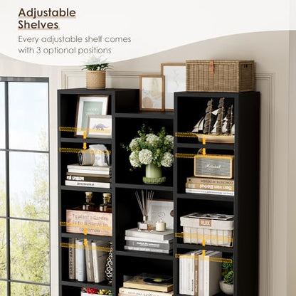 FOTOSOK 71'' H Black Bookshelf with 21 Cubes, Triple Wide Tall Bookshelf | 8 Tier Bookcase with 8 Adjustable Shelves, Large Bookshelf DVD/CD Media Tower Storage, Freestanding Display Shelf Cabinet - color: Black