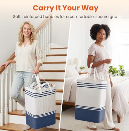 TranquilRelax 3-Pack Laundry Basket, Laundry Hamper, Blue-88L | Freestanding＆Water-Resistant Laundry Hamper, Collapsible Tall Clothes Hamper with Carry Handles for Clothes, Laundry Basket - color: Blue, size: 88L