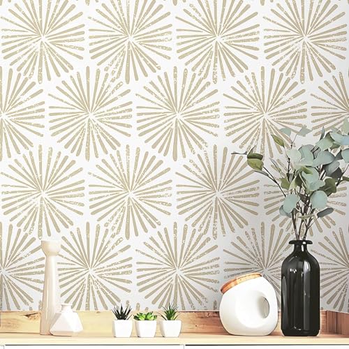 Safiyya Peel and Stick Wallpaper Modern Boho Contact Paper 590"x17.3" Self Adhesive Removable Wall Paper Beige Geometric Wallpaper for Bedroom Covering Vinyl Rolls - color: Beige, size: 17.3" x 590"