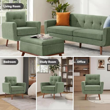 Tbfit Linen Fabric Single Sofa, Accent Chair, Mid Century Modern Armchair for Living Room, Bedroom Button Tufted Upholstered Comfy Reading Sofas, Green - color: Green, size: Single*2