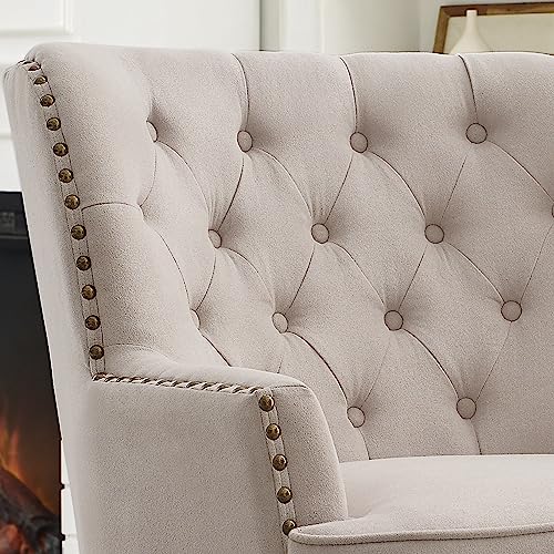 Rosevara Ember Accent Chairs,Mid Century Modern Armchair for Living Room with Ottoman Comfy Seat,Tub Sofa for Bedroom Reading Room, Pearl Beige Velvet - color: Pearl Beige Velvet