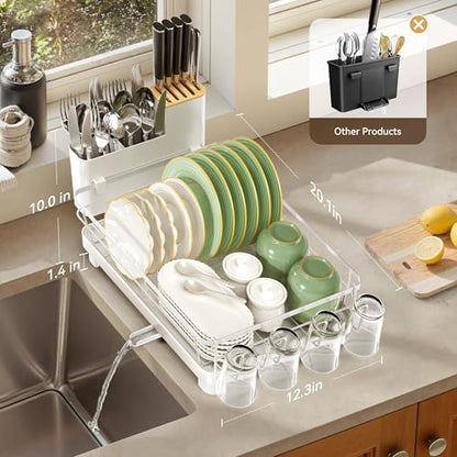 Runnatal Dish Drying Rack with Drainboard for Kitchen Counter and Sink | Large Dish Rack Rustproof Dish Drainer with Detachable 2-in-1 Utensil Holder, Extra Cup Holder, White - color: White, size: Standard