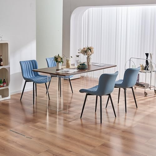 YOUNUOKE Dining Chairs Set of 2 Mid-Century Modern Kitchen Chairs Blue | Faux leather upholstered with Back, fits dining living waiting room guest reception. Waterproof easy to clean assemble, 300lb - color: Blue