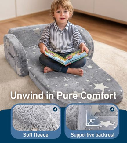 little dove 2-in-1 Kids Couch, Kid Sofa that Fold Out, Glow in the Dark Kid Chair, Extra Wide Kids Sofa, Comfy Kids Chair, Convertible Couch, Gifts for Girls & Boys, Star - color: Star