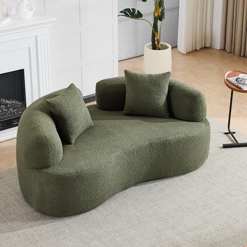 66.93 Inch Curved Loveseat Sofa with High - Density Foam Cushion, Full Compression Modular 2-Seater Couch, No Assembly Required, for Small Spaces & Living Room, Olive Green - color: Olive Green, size: 66.93 inches Mini Version