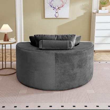55" Oversized Round Chaise Longue Chair Indoor, Upholstered Terry Circle Single Cloud Reading Sofa Chair Deep Seat Modern Boneless Sleeper Couch No Assembly Required, Grey - color: Grey, style: 55"Terry