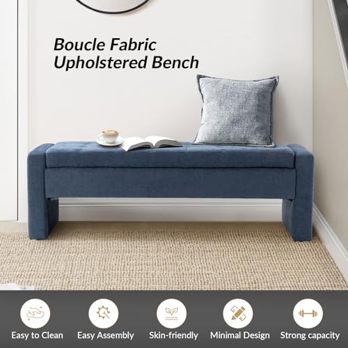 55" Modern Upholstered Storage Bench with Tufted Seat, Fabric Ottoman Bench for Bedroom, Entryway, or Living Room, Soft Close Hinge,Navy - color: Navy