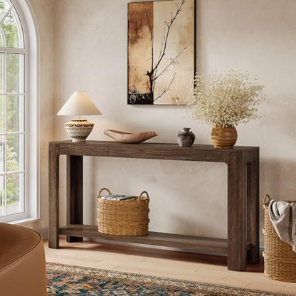Tribesigns 63 Inch Entryway Console Table, 2-Tier Farmhouse Narrow Sofa Table Behind Couch, Accent Entrance Console Furniture for Entryway, Foyer, Hallway, Dark Brown - color: Dark Brown