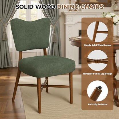 Mid Century Dining Chairs Set of 4, Linen Seat, Wood Legs, Green | Farmhouse, Upholstered Padded Cushion, Solid Wood Cross-Brace, Easy 15-Min Assembly, Kitchen Dining Room - color: Green, size: Set of 4