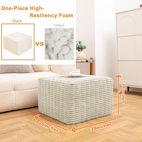Asuprui Square Pouf Ottoman Footrest for Couch Sofa Cream Footstool 20x14In | Footstool Ottoman,Stuffed Pouf Ottoman,All-One Foam Filler, Foot Rest,Beanbag Chair,Floor Pouf Storage Solution,Wedding Party - color: Cream
