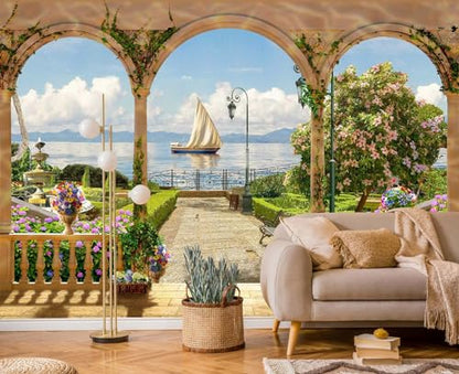 Jdayda Garden Wallpaper Seascape Sailboat | 149"x107" Not Self-Adhesive Wall Mural for Bedroom Living Room - color: MURAL-0042, size: 149" x 107"