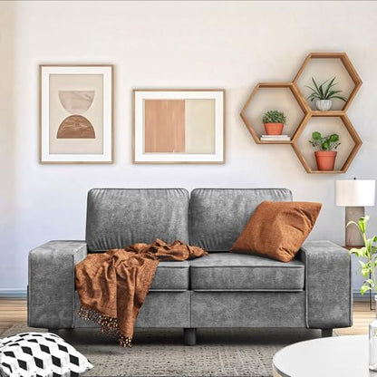 71" Chenille Loveseat Couch, 2 Seater Retro Sofa with 4 Side Pockets, Removable and Washable Cushions,Mid Century Modern, Living Room, Bedroom, Apartment (Light Grey) - color: Light Grey Chenille, size: 71 "