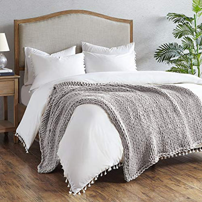 Madison Park Chunky Double Knit All Season Throw Blanket, 50 x 60, Grey | Ultra Soft, Acrylic, Cozy Warmth for Sofa or Bed, Lightweight, Boho, OEKO-TEX Certified - color: Grey
