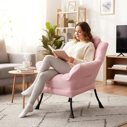 Lazy Chair, Comfy Reading Accent Chair for Bedroom, Pink | Comfy Bedroom Accent Chair with Washable Removable Cover and extra throw pillowfor Living Room Dorm - color: Pink-single