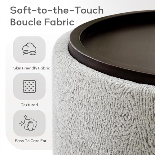 Zihanhome 30 Inch Round Storage Ottoman, Ottoman Coffee Table with Lift Off Lid, Boucle Modern Ottomans with Storage for Living Room, Bedroom, Apartments (White and Gray Striped) - color: White and Gray Striped