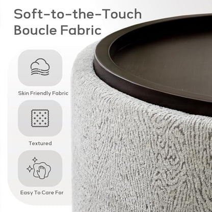 Zihanhome 30 Inch Round Storage Ottoman, Ottoman Coffee Table with Lift Off Lid, Boucle Modern Ottomans with Storage for Living Room, Bedroom, Apartments (White and Gray Striped) - color: White and Gray Striped