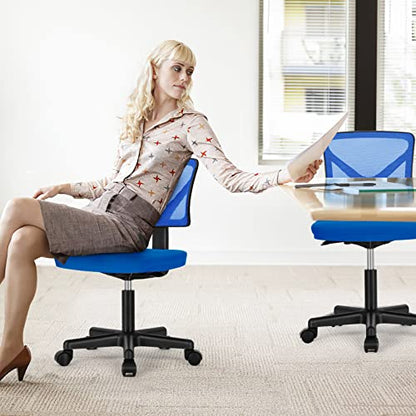 Sweetcrispy Small Armless Desk Chair, Mesh Rolling Office Chairs | Adjustable Ergonomic Lumbar Support, Low-Back, Swivel Wheels, Home Work, Bedroom, Study, Student, Adults, Blue - color: Blue
