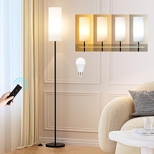 64" Modern Floor Lamp with Remote Control, 9W Bulb Included | Floor Lamps for Living Room, Stepless Dimmable Colors Temperature & Brightness, Standing Lamps for Living Room Bedroom Office - color: White, size: 64.57 inches Round Shade