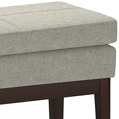 SIMPLIHOME Carlson 27" Wide Woven Fabric Rectangle Ottoman in Greige | Mid-century modern ottoman with a padded seat for bedroom, entryway or living room; footstool or footrest. - color: Greige, style: Small Ottoman Bench