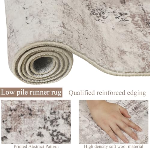 famibay Runner Rugs for Hallway 2x10, Abstract Printed Soft Runner Rug Non Slip Washable Carpet Runner Low Pile Rubber Backed Faux Wool Runners for Hallways(Reddish Brown) - color: Reddish Brown, size: 2 x 10 feet